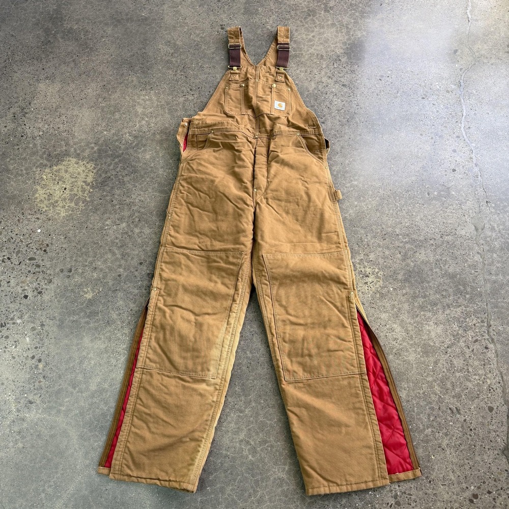 Vintage Carhartt Bib Overalls Mens 38x34 Brown Canvas Insulated Workwear USA